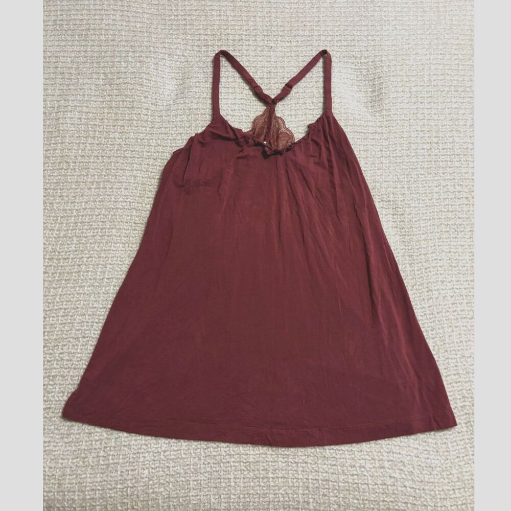 Soma Cool Nights Burgundy Lace Trim Sleep Tank‎ Cami Womens Medium Soft